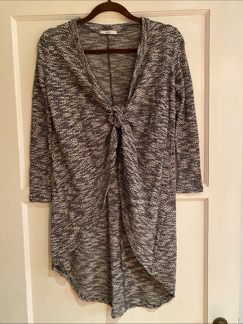 Acemi Gray Marled Front Tie Open Cardigan